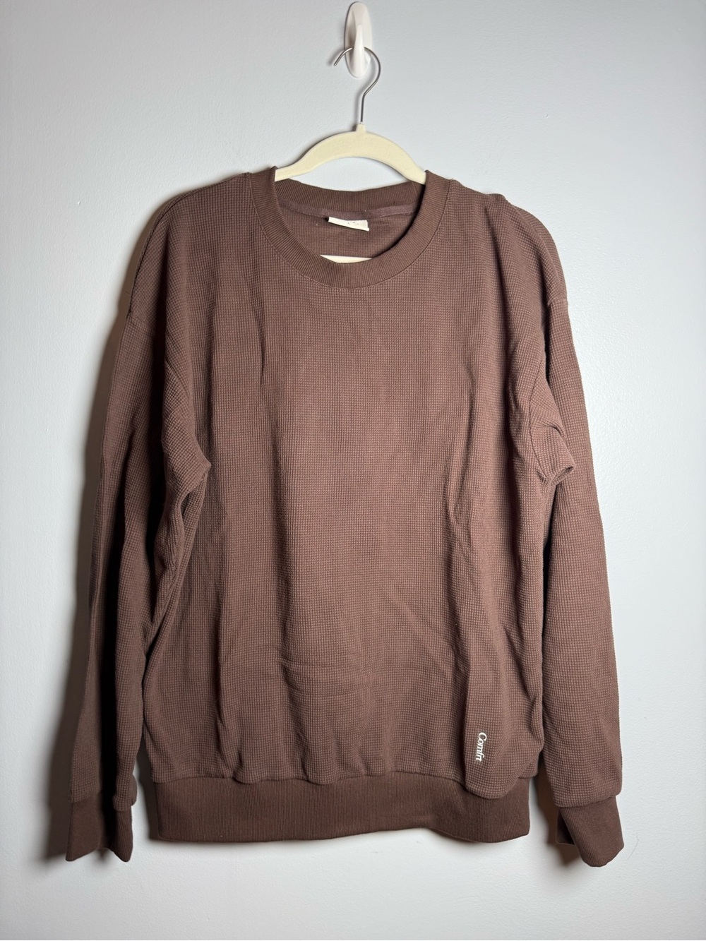 Comfrt Waffle Crewneck Sweatshirt Brown Oversized Size L